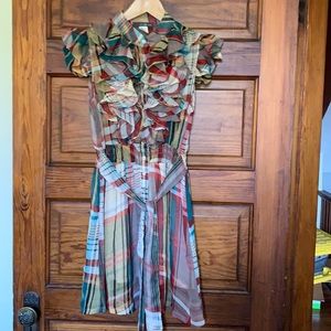 Sheer, Plaid Chest Ruffle Dress